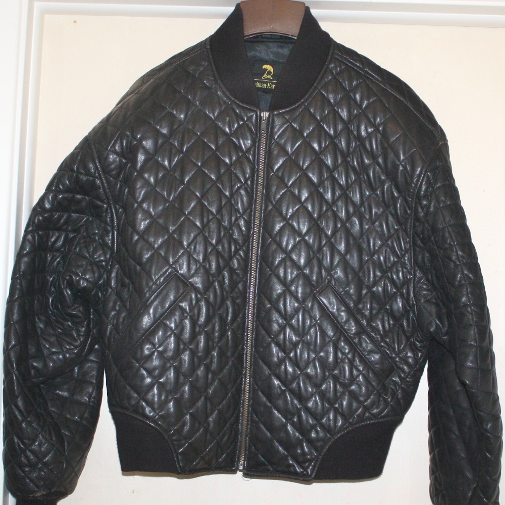 Neiman Marcus Black Quilted Leather Jacket.